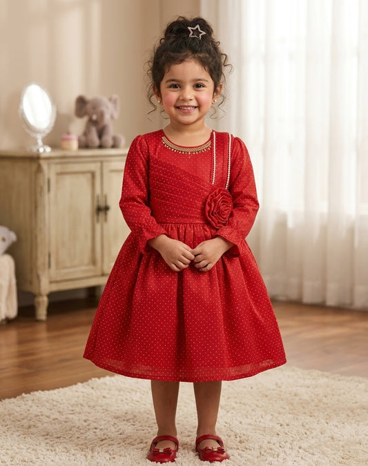 Kids Sparkling Red Frock (DDS0020)