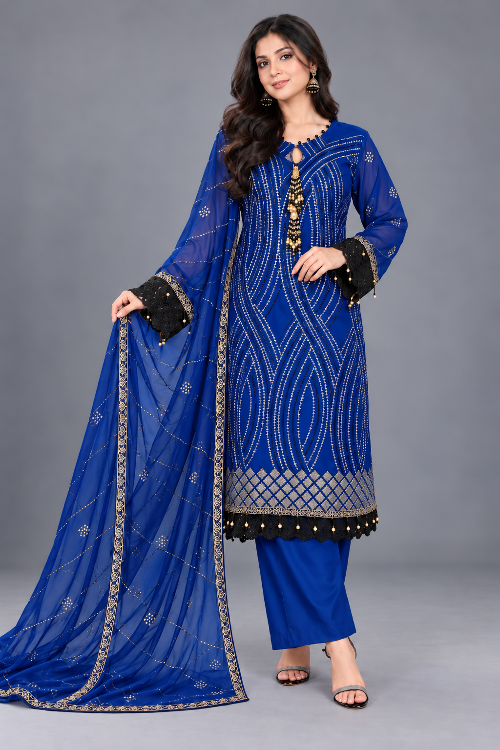 Embroidered Chiffon with Sequence Work (DDS0002)