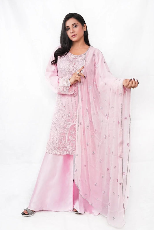 3 PC Embroidered Silk Suit (DDS0006)