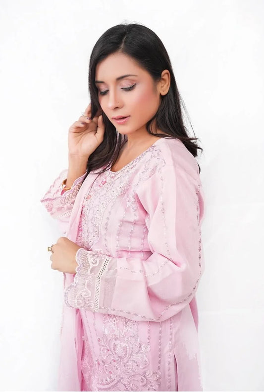 3 PC Embroidered Silk Suit (DDS0006)