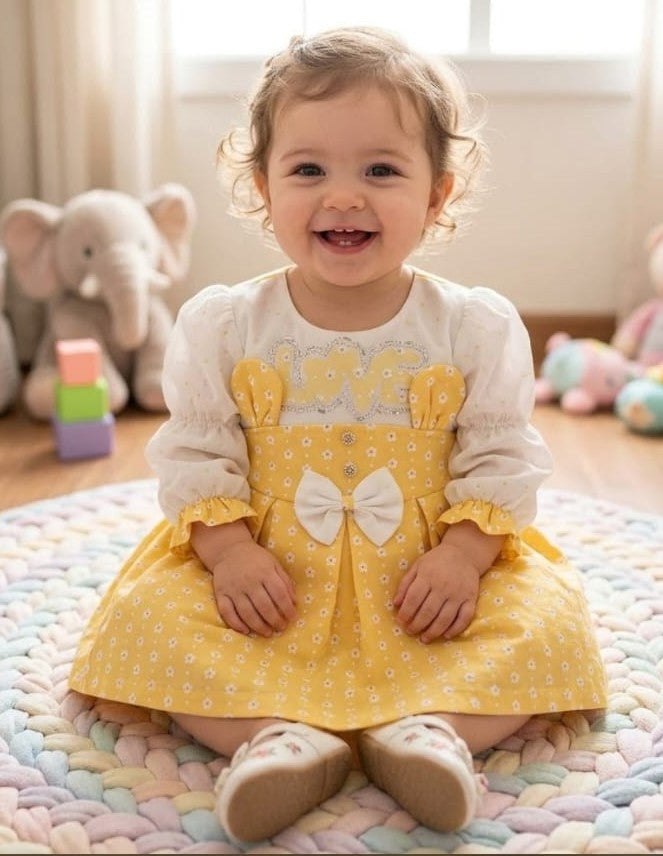 Kids Yellow & White Frock (DDS0018)